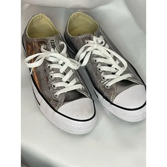 Converse Chuck Taylor All Star Women's Silver Low Top Sneakers Size 7.5 - Picture 3 of 14